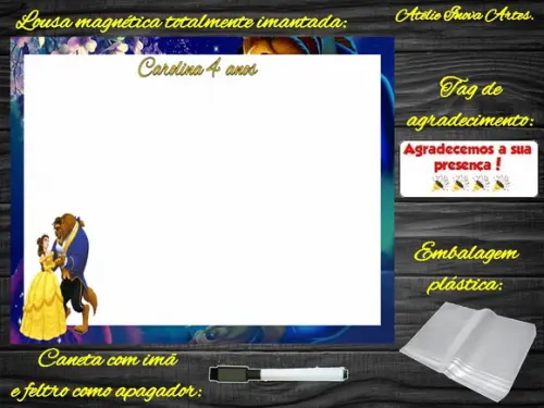 Lousa Magnética Bela e a Fera com Embalagem