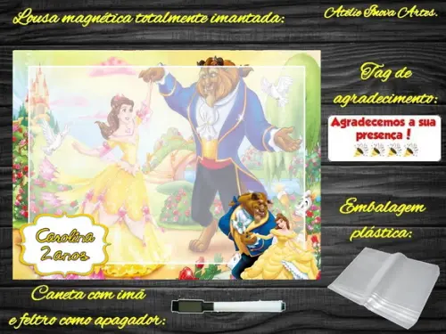 Lousa Magnética Bela e a Fera com Embalagem