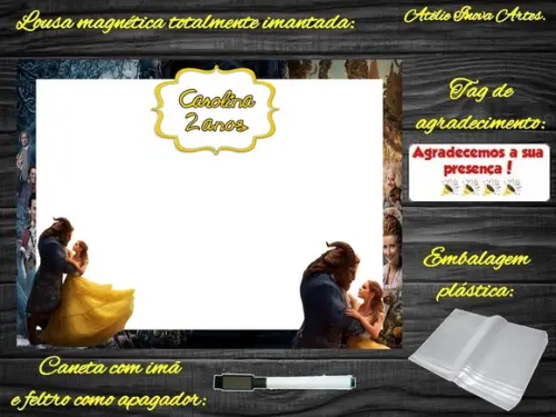 Lousa Magnética Bela e a Fera com Embalagem