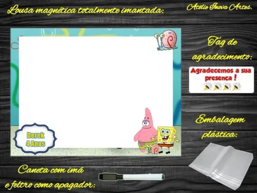 Lousa Magnética Bob Esponja com Embalagem