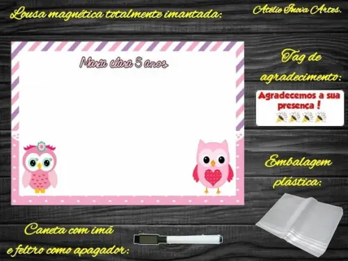 Lousa Magnética Coruja Rosa com Embalagem