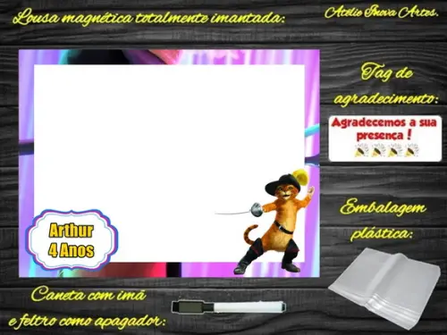 Lousa Magnética Gato de Botas com Embalagem