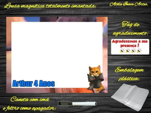 Lousa Magnética Gato de Botas com Embalagem