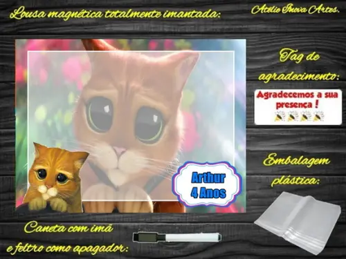 Lousa Magnética Gato de Botas com Embalagem