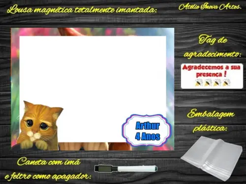 Lousa Magnética Gato de Botas com Embalagem