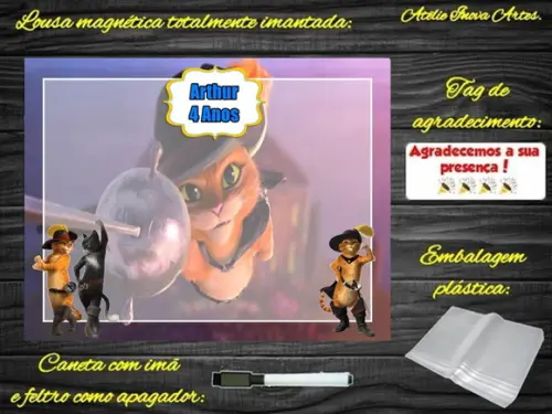 Lousa Magnética Gato de Botas com Embalagem