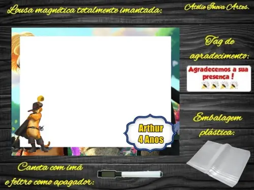 Lousa Magnética Gato de Botas com Embalagem
