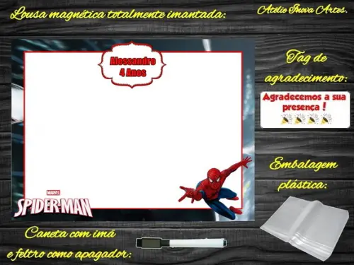 Lousa Magnética Homem Aranha com Embalagem