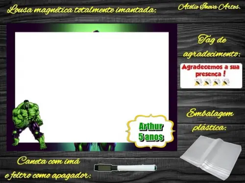 Lousa Magnética Hulk com Embalagem
