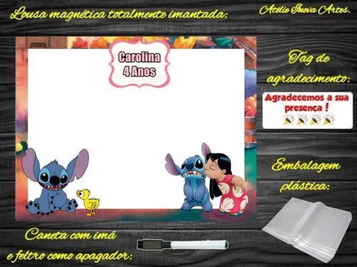 Lousa Magnética Lilo & Stitch com Embalagem