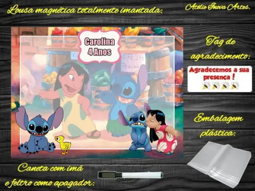Lousa Magnética Lilo & Stitch com Embalagem