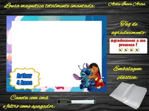 Lousa Magnética Lilo & Stitch com Embalagem
