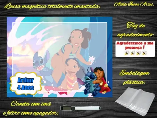 Lousa Magnética Lilo & Stitch com Embalagem