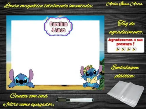 Lousa Magnética Lilo & Stitch com Embalagem