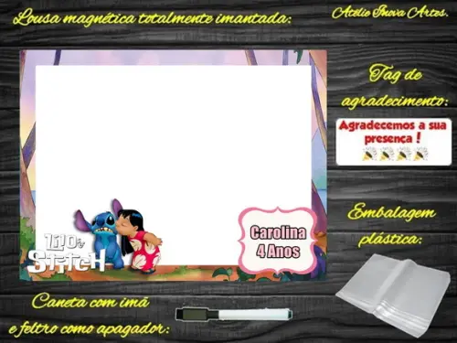 Lousa Magnética Lilo & Stitch com Embalagem