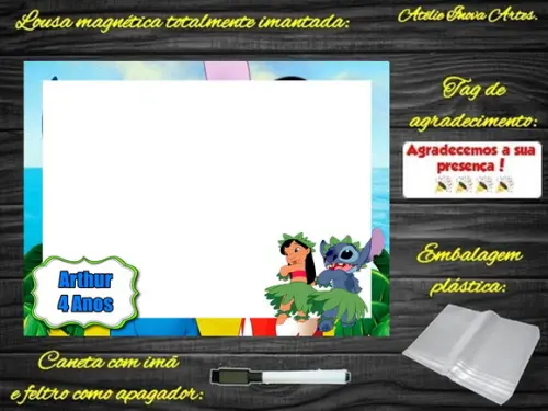 Lousa Magnética Lilo & Stitch com Embalagem