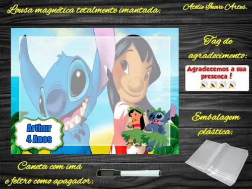 Lousa Magnética Lilo & Stitch com Embalagem