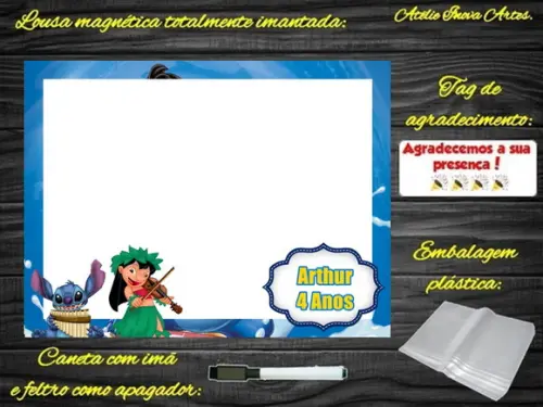 Lousa Magnética Lilo & Stitch com Embalagem