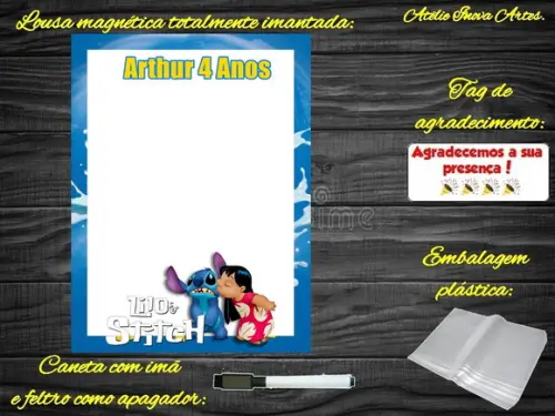 Lousa Magnética Lilo & Stitch com Embalagem