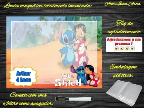 Lousa Magnética Lilo & Stitch com Embalagem