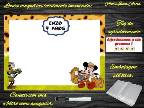 Lousa Magnética Mickey Safari com Embalagem