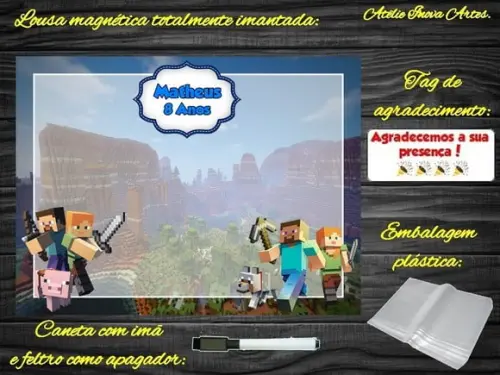 Lousa Magnética Minecraft com Embalagem