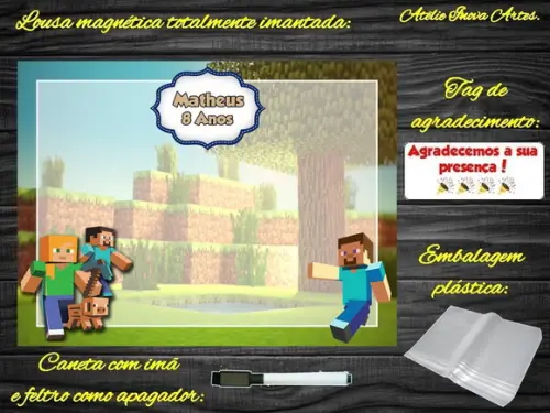 Lousa Magnética Minecraft com Embalagem