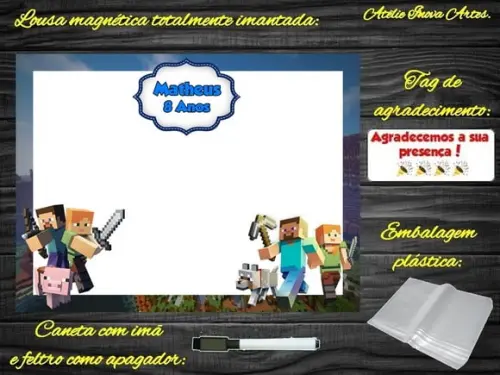 Lousa Magnética Minecraft com Embalagem