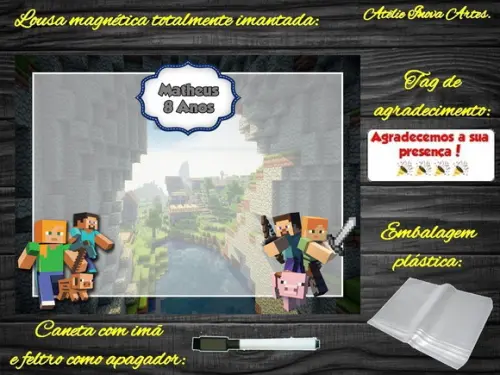 Lousa Magnética Minecraft com Embalagem
