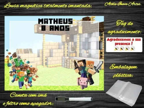 Lousa Magnética Minecraft com Embalagem