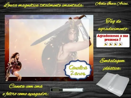 Lousa Magnética Mulher Maravilha com Embalagem