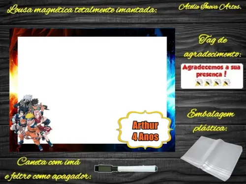 Lousa Magnética Naruto com Embalagem