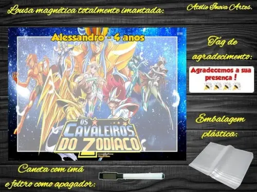 Lousa Magnética os Cavaleiros do Zodiaco com Embalagem