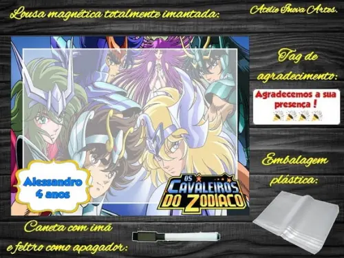 Lousa Magnética os Cavaleiros do Zodiaco com Embalagem