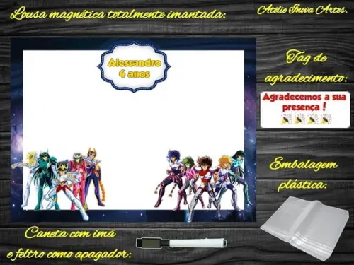 Lousa Magnética os Cavaleiros do Zodiaco com Embalagem