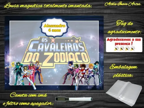 Lousa Magnética os Cavaleiros do Zodiaco com Embalagem