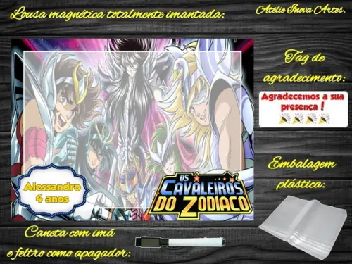 Lousa Magnética os Cavaleiros do Zodiaco com Embalagem