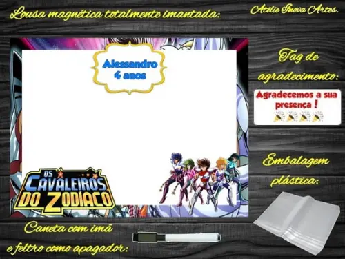 Lousa Magnética os Cavaleiros do Zodiaco com Embalagem