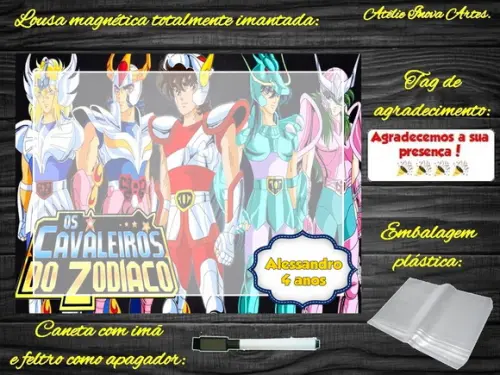 Lousa Magnética os Cavaleiros do Zodiaco com Embalagem