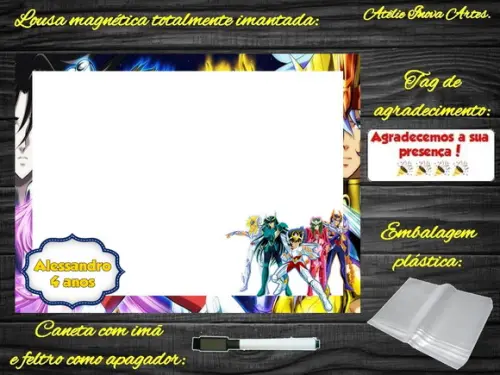 Lousa Magnética os Cavaleiros do Zodiaco com Embalagem