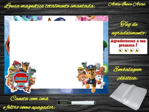 Lousa Magnética Patrulha Canina com Embalagem