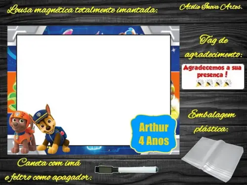 Lousa Magnética Patrulha Canina com Embalagem