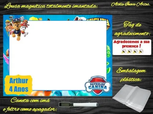 Lousa Magnética Patrulha Canina com Embalagem