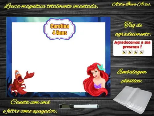 Lousa Magnética Pequena Sereia com Embalagem