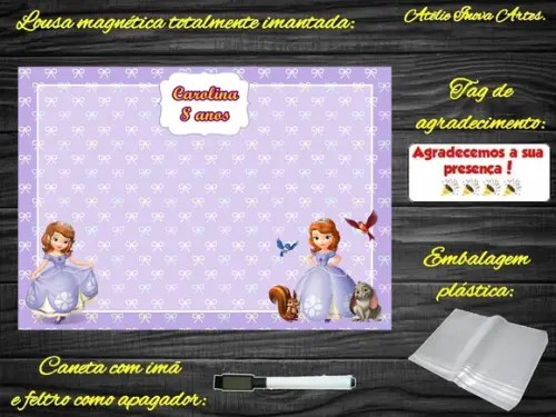 Lousa Magnética Princesa Sofia com Embalagem
