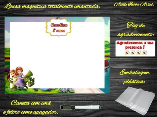 Lousa Magnética Princesa Sofia com Embalagem
