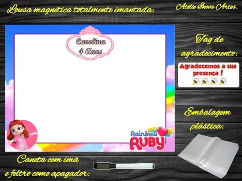 Lousa Magnética Rainbow Ruby com Embalagem