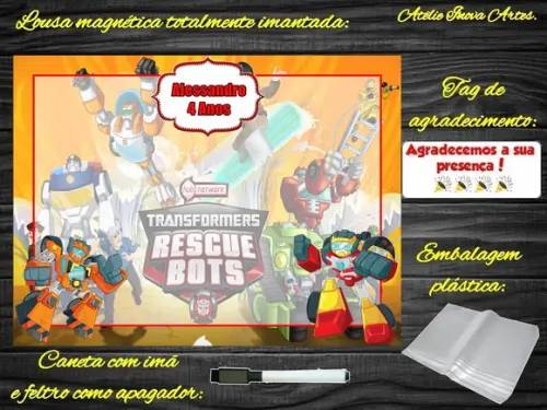 Lousa Magnética Rescue Bots com Embalagem