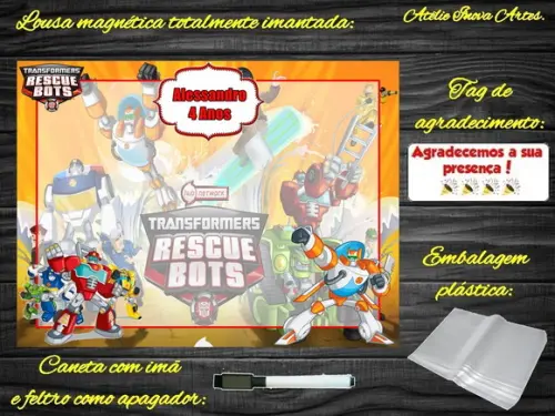 Lousa Magnética Rescue Bots com Embalagem