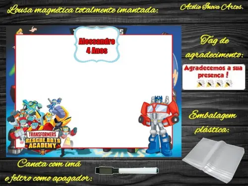 Lousa Magnética Rescue Bots com Embalagem
